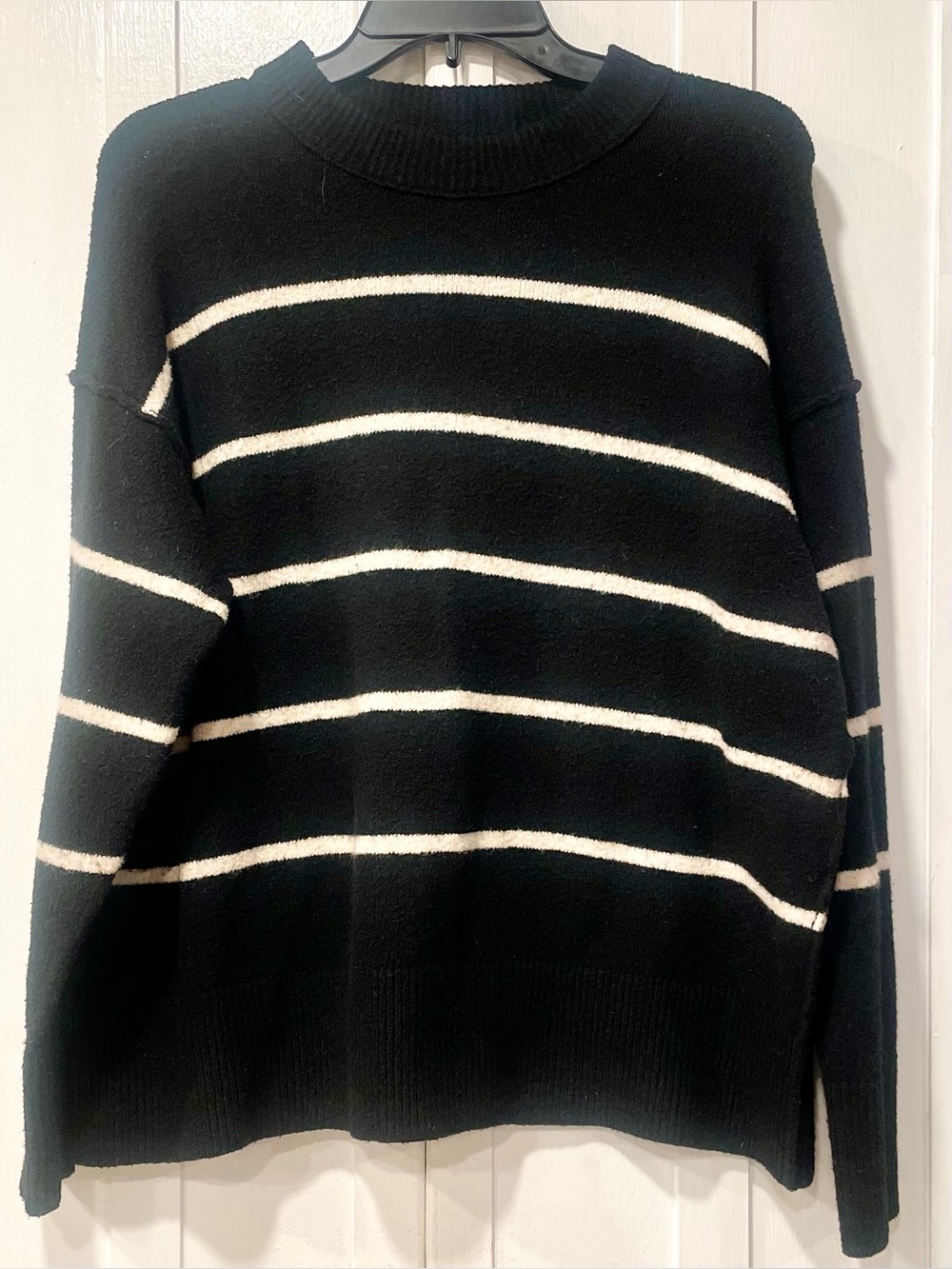 Aerie Soft Cozy Striped Sweater Black Cream S/P Petite Long Sleeve